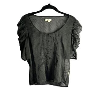 Silence + Noise Black Pin Dot Sheer Puff Sleeve Blouse Size Small